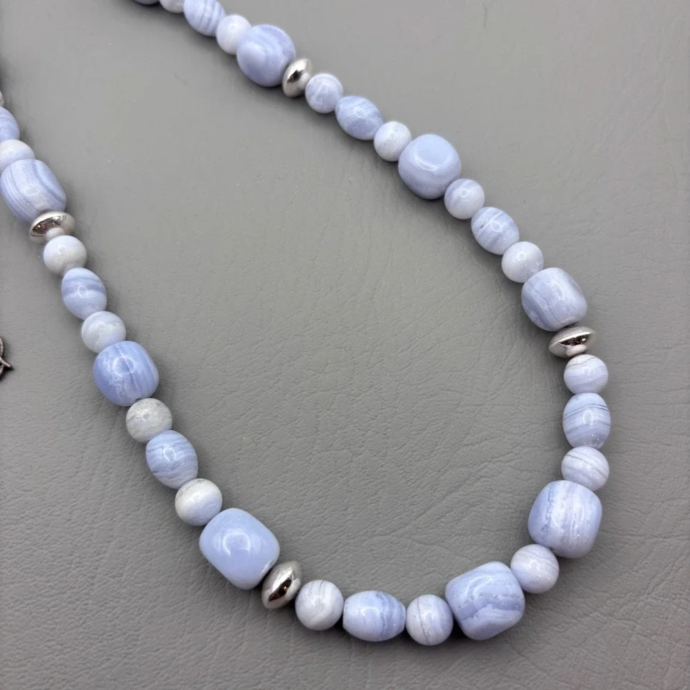 Vintage Carolyn Pollack Relios Necklace Earrings Sterling Blue Lace Agate 17